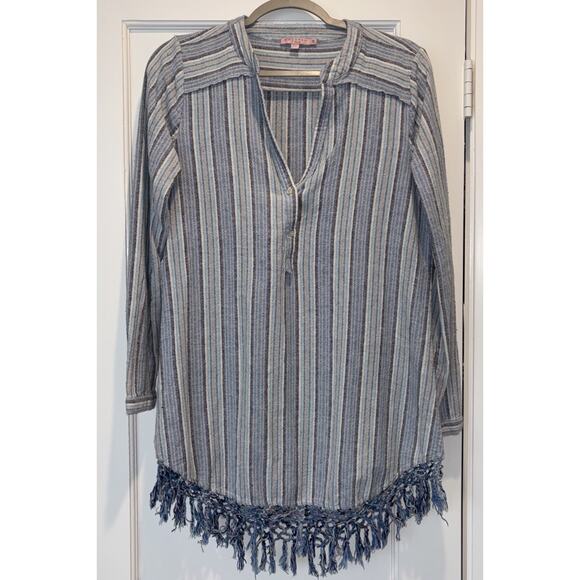 Calypso St. Barth Small Tunic 100% Cotton Beach Cover-up Resort Fringe Boho - Picture 1 of 5